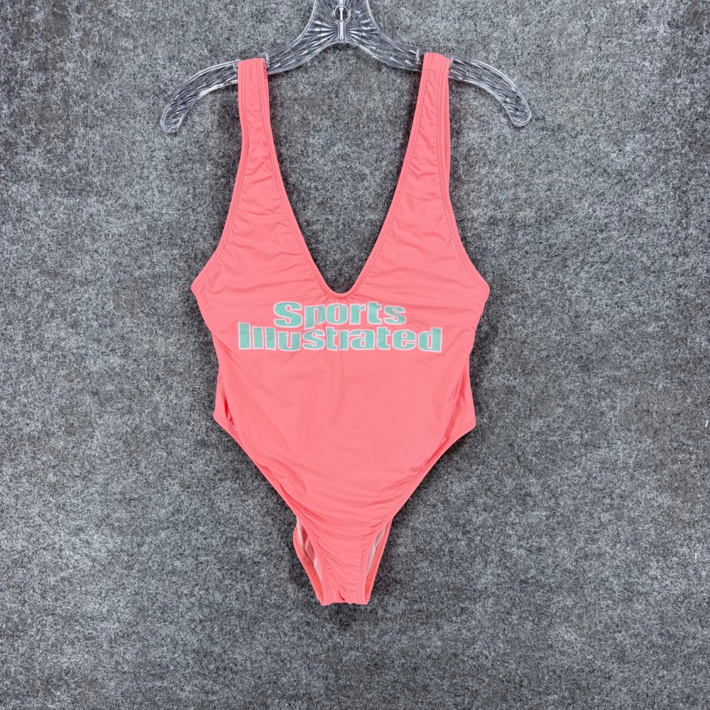 Sports Illustrated Women's Size 10 Coral One Piece Swimsuit Padded Plunge Neck